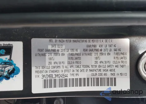 2021 Mazda Cx-30 Select z USA, uszkodzony, nr VIN 3MVDMBBL3MM248544